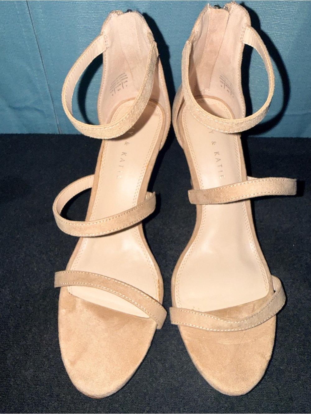 Kelly & Katie Nude Beige Suede Strappy Ankle-Heel Sandals